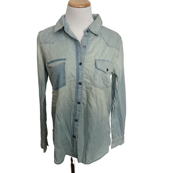 Love Stitch Tops - Lovestitch Washed Chambray Button Front Shirt